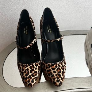 Authentic Kate Spade: Mary Jane Animal print, cow hair. Brown, tan and black.